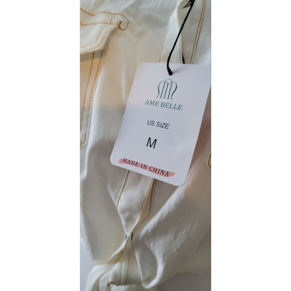 AMEBELLE Roll Up 3/4 Sleeve Tie Front Knot Shirt Chambray Denim Crop Top Sz M - Picture 7 of 9